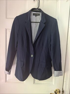 Ambiance Navy and White Striped-Lined Blazer